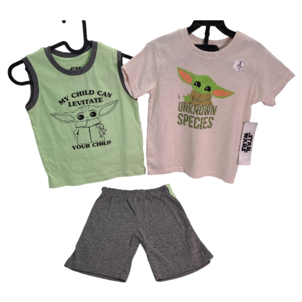 STAR WARS BABY YODA TODDLER BOYS Tee Shirt, Sleeveless Tank Top & Shorts Set 6